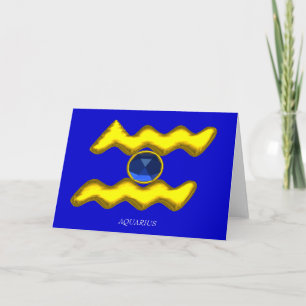 Tarjeta ACUARIO Zafiro Azul y Oro Cumpleaños Zodiacal