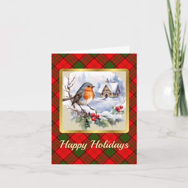 Tarjeta Adair Escudo y Tartan w/Robin Xmas personalizadas (Anverso)