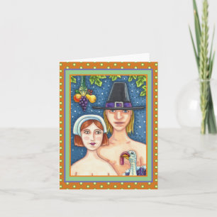 Tarjeta ADAM & EVE PILGRIMS, AGRADECIMIENTO EN blanco