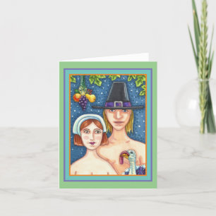 Tarjeta ADAM & EVE PILGRIMS, AGRADECIMIENTO EN blanco