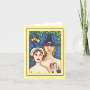 Tarjeta ADAM & EVE PILGRIMS, AGRADECIMIENTO EN blanco