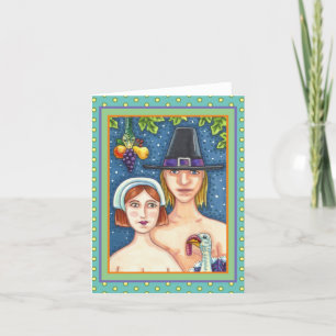 Tarjeta ADAM & EVE PILGRIMS, AGRADECIMIENTO EN blanco