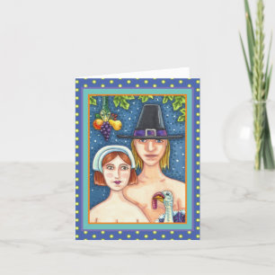 Tarjeta ADAM & EVE PILGRIMS, AGRADECIMIENTO EN blanco