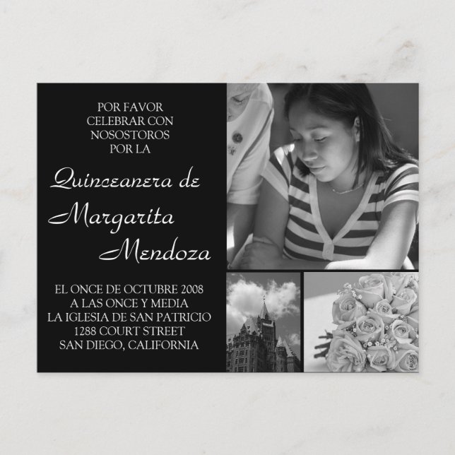 Tarjeta adaptable de invitación a quinceañera (Anverso)