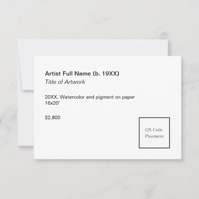 Tarjeta Add QR Code Artwork Exhibition Label Template (Anverso)