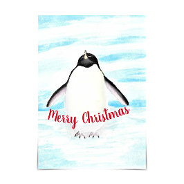 Tarjeta Adélie Penguin Merry Christmas Watercolor Card