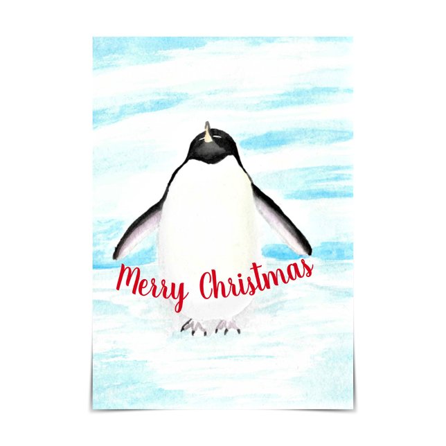Tarjeta Adélie Penguin Merry Christmas Watercolor Card (Subido por el creador)