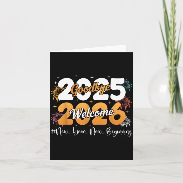 Tarjeta Adiós 2025 Bienvenido 2026 Feliz Año Nuevo Diseño  (Anverso)