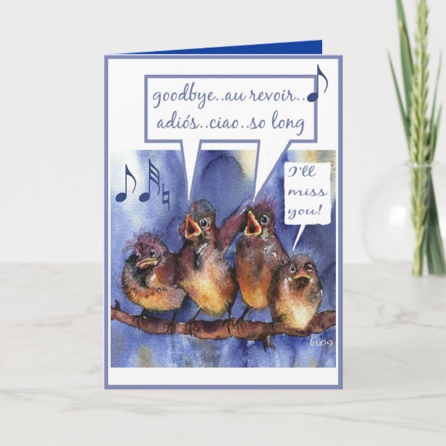 Tarjeta adiós, adiós, au revoir, adios, ciao, bon voyage (Anverso)