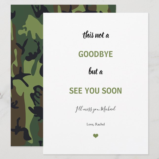 Tarjeta Adiós, soldado militar Camo Adiós (Anverso / Reverso)
