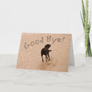 Tarjeta Adiós y despedida perro corriendo en la playa