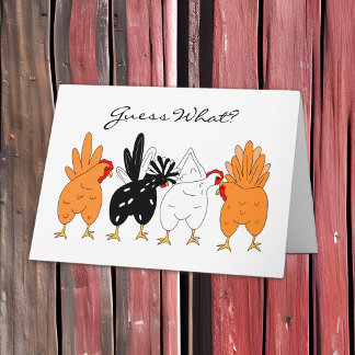 Tarjeta ¿Adivinan Qué? Humor divertido de pollo pero blanc