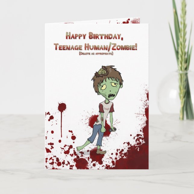 Tarjeta Adolescente del zombi del feliz cumpleaños (Anverso)