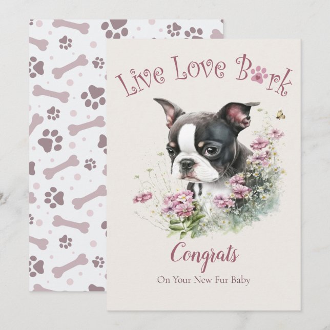 Tarjeta Adopción de Perro Boston Terrier, Día Gotcha (Anverso / Reverso)
