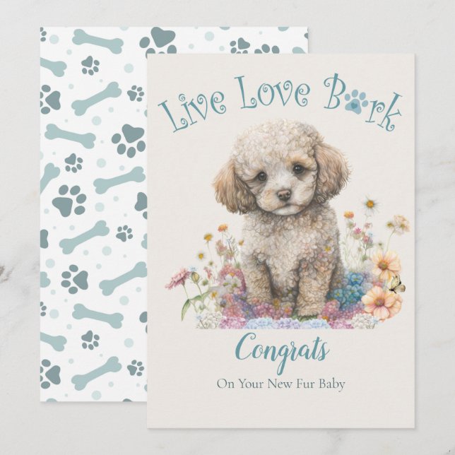 Tarjeta Adopción de Perro Caniche, Día de la Llegada (Anverso / Reverso)