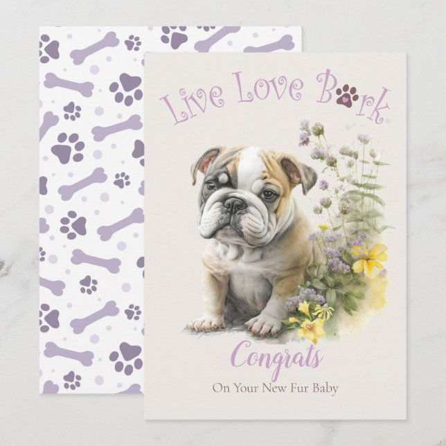 Tarjeta Adopción de perro de bulldog, Día de Gotcha (Anverso / Reverso)