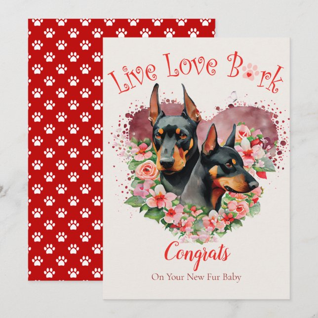 Tarjeta Adopción de perro doberman, día de la gocha (Anverso / Reverso)