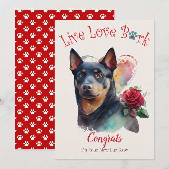 Tarjeta Adopción de Perro Kelpie Australiano, Día Gotcha (Anverso / Reverso)