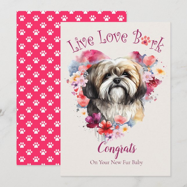 Tarjeta Adopción de Perro Lhasa Apso, Día Gotcha (Anverso / Reverso)