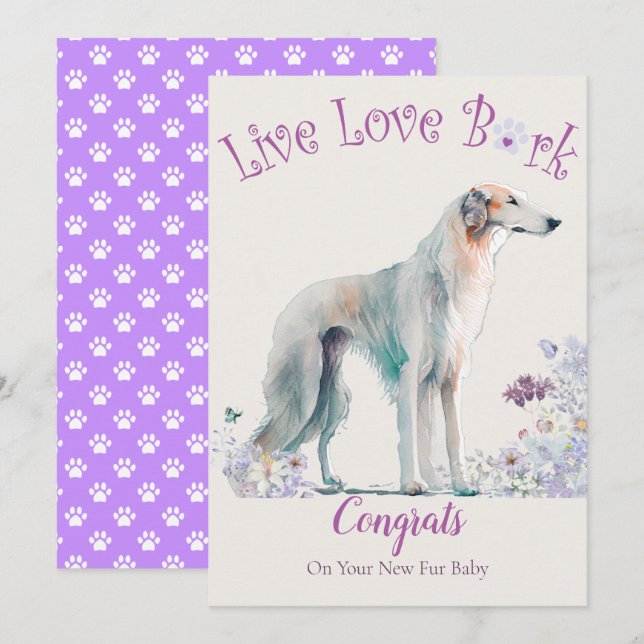 Tarjeta Adopción de Perros Borzoi, Día de la Llegada (Anverso / Reverso)