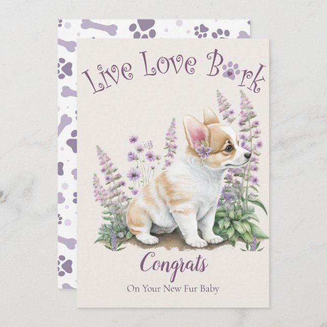 Tarjeta Adopción de Perros Corgi, Día de la Llegada (Anverso / Reverso)