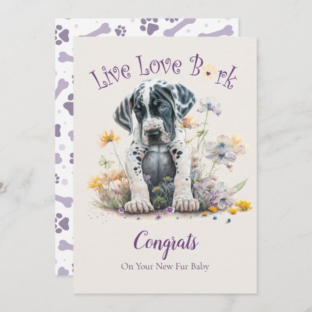 Tarjeta Adopción de Perros Gran Danés, Día de la Llegada (Anverso / Reverso)