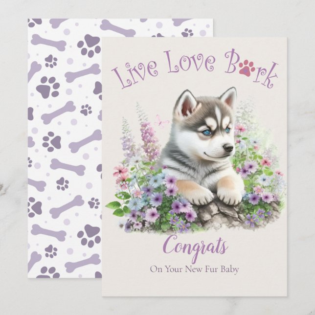 Tarjeta Adopción de Perros Husky, Día de la Llegada (Anverso / Reverso)