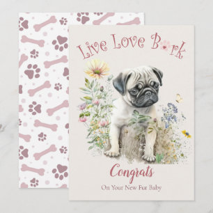 Tarjeta Adopción de Perros Pug, Día de la Llegada
