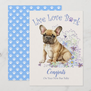 Tarjeta Adopción Floral de Bulldog Francés, Día de la Lleg