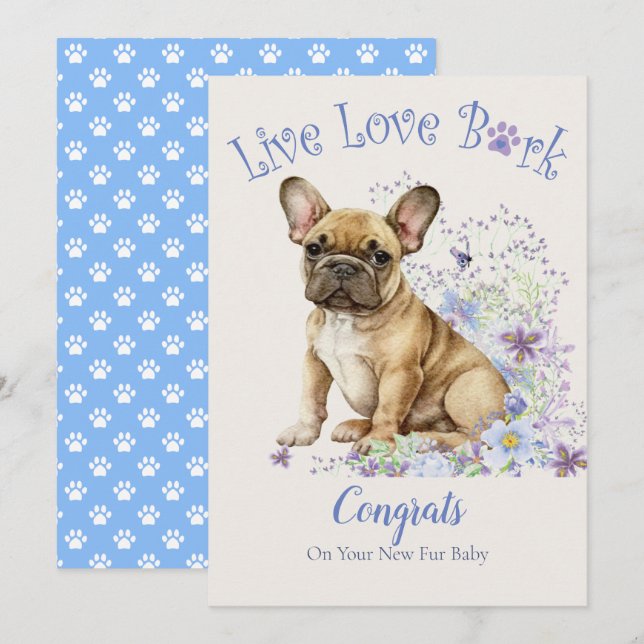 Tarjeta Adopción floral de Bulldog francés, Día del Gotcha (Anverso / Reverso)