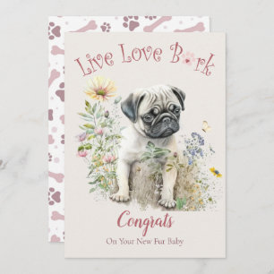 Tarjeta Adopción Floral De La Madre Del Perro Pug