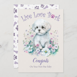 Tarjeta Adopción Floral De Madera De Perro De Malta