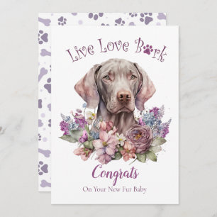 Tarjeta Adopción Floral De Madera De Perro De Weimaraner