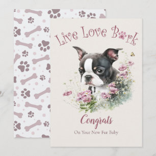 Tarjeta Adopción Floral De Madre De Perro De Boston