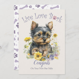 Tarjeta Adopción Floral de Yorkie Dog Mom