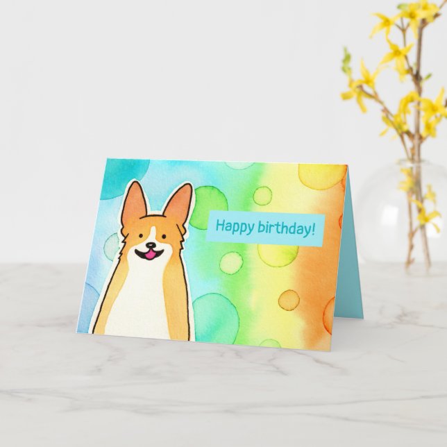 Tarjeta Adorable acuarela Corgi Birday Card (flor amarilla)