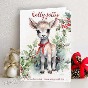 Tarjeta Adorable acuarela Navidades bebé cabra