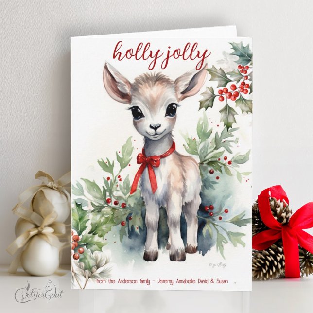 Tarjeta Adorable acuarela Navidades bebé cabra (goat lover's Christmas Cards - baby goats in watercolor - 7th in a series of 8  #zazzlemade)