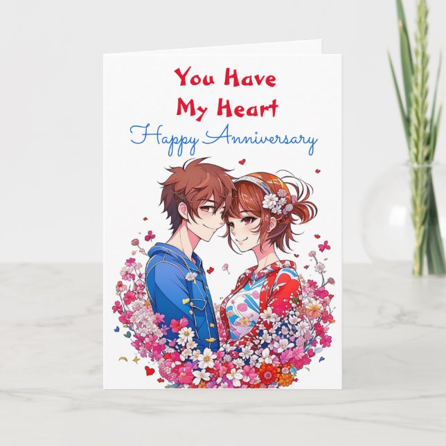Tarjeta Adorable aniversario personalizado de pareja anima (Anverso)