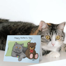 Adorable Azul Encantador Gris Mejor Mamá Gatos Día