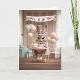 Tarjeta Adorable Baby Bunny First Birthday Celebration