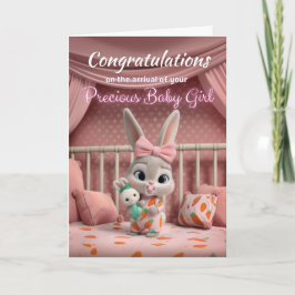 Tarjeta Adorable Baby Bunny in Pink Congrats New Baby Girl