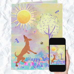 Tarjeta Adorable Bailando Perro acuarela Arte Feliz Cumple