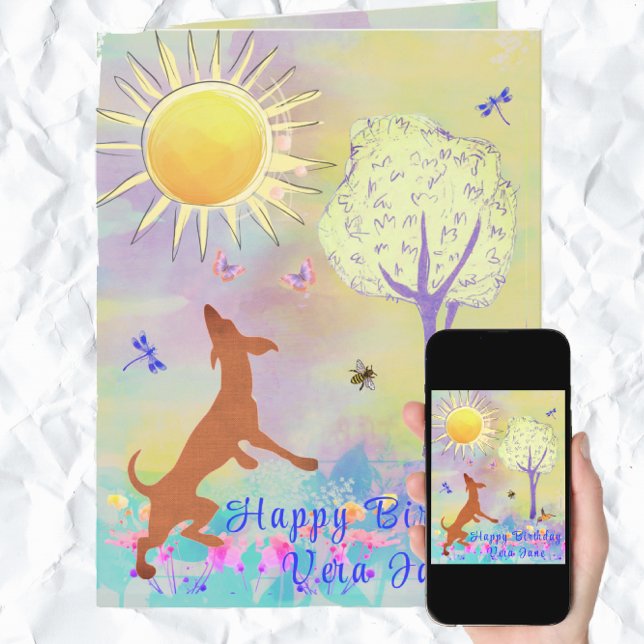 Tarjeta Adorable Bailando Perro acuarela Arte Feliz Cumple (Subido por el creador)