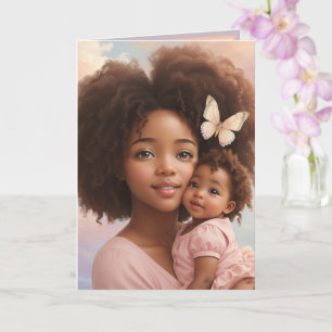 Tarjeta Adorable bebé afroamericana y mamá pastel