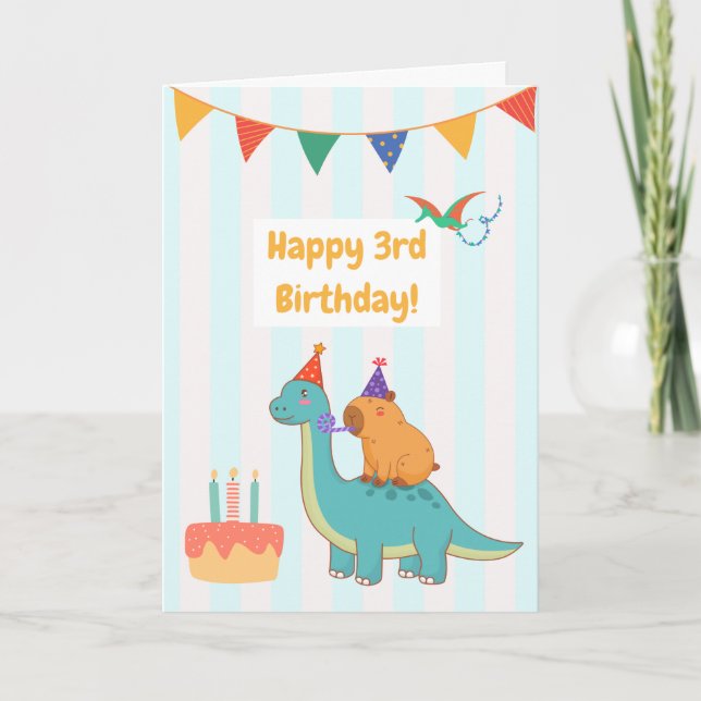 Tarjeta Adorable Brontosaurus Capybara 3rd Birthday Card (Anverso)
