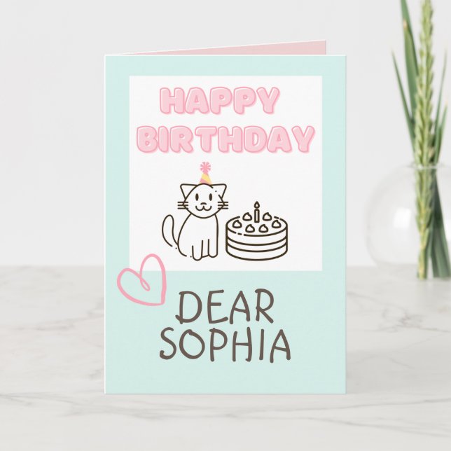 Tarjeta Adorable Cat&Cake Happy Birday (Anverso)