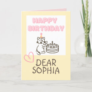 Tarjeta Adorable Cat&Cake Happy Birday Card