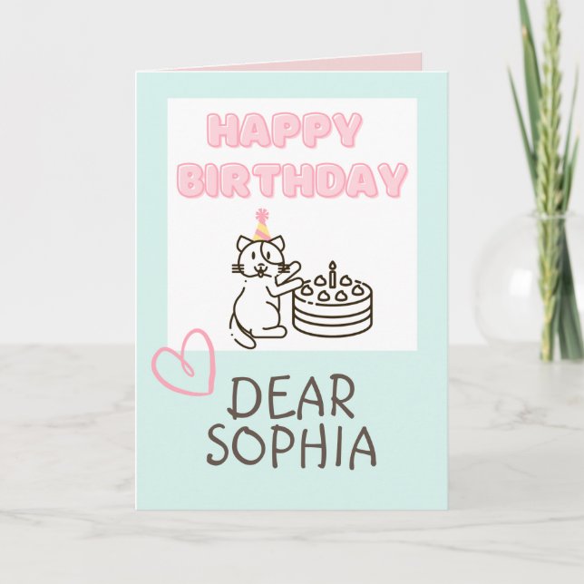 Tarjeta Adorable Cat&Cake Happy Birday Card (Anverso)