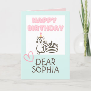 Tarjeta Adorable Cat&Cake Happy Birday Card